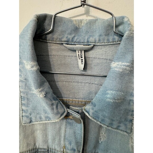 AMERICAN BAZI FASHION TOUR DISTRESSED RIPPED DENIM JKT 1x - Picture 3 of 3